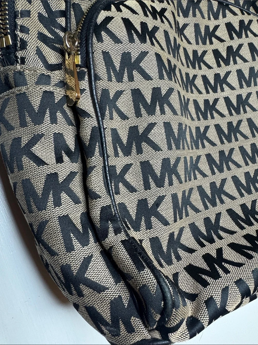 Michael Kors Black and Brown MK Monogram Backpack
